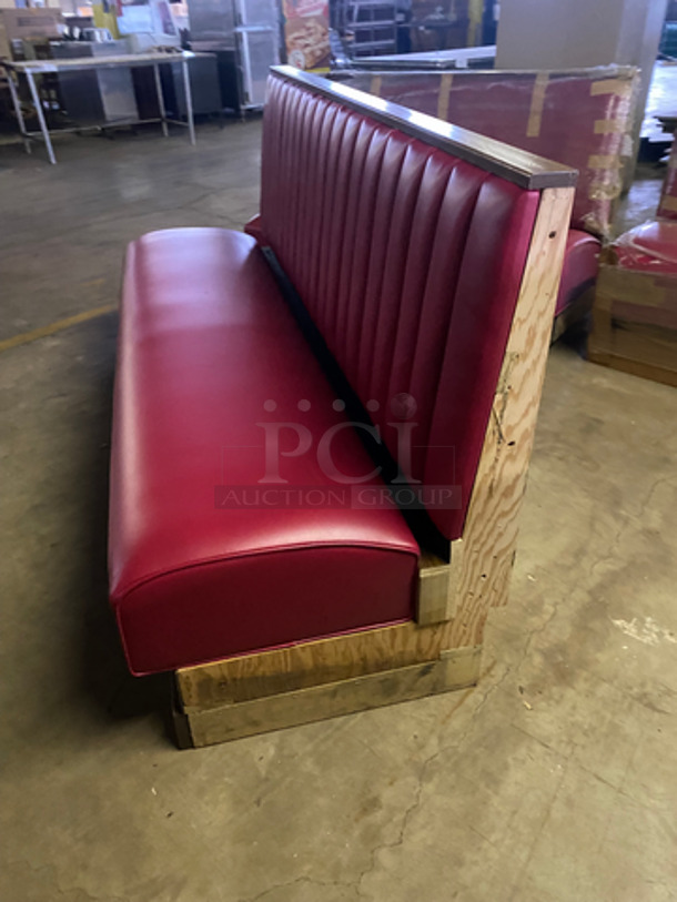 NEW! Single Sided Red Cushioned Booth Seat! With Wooden Outline! Perfect For Up Against The Wall! Can Be Connected To Any Of The Booths Listed! - Image 2 of 6