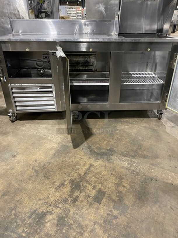 Leader Commercial Refrigerated Sandwich Prep Table! With Back Splash! With 3 Door Storage Space Underneath! Poly Coated Racks! All Stainless Steel! On Casters! Model: LM72S/C SN: PR010562 115V 60HZ 1 Phase - Image 5 of 10
