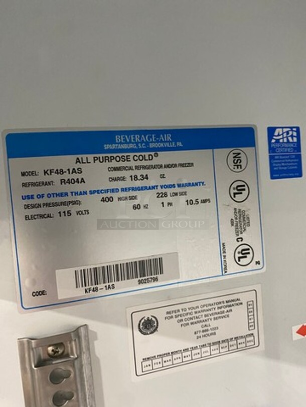 Beverage Air Commercial 2 Door Reach In Freezer! With Poly Coated Racks! All Stainless Steel! Model: KF481AS SN: 9025796 115V 60HZ 1 Phase - Image 7 of 9