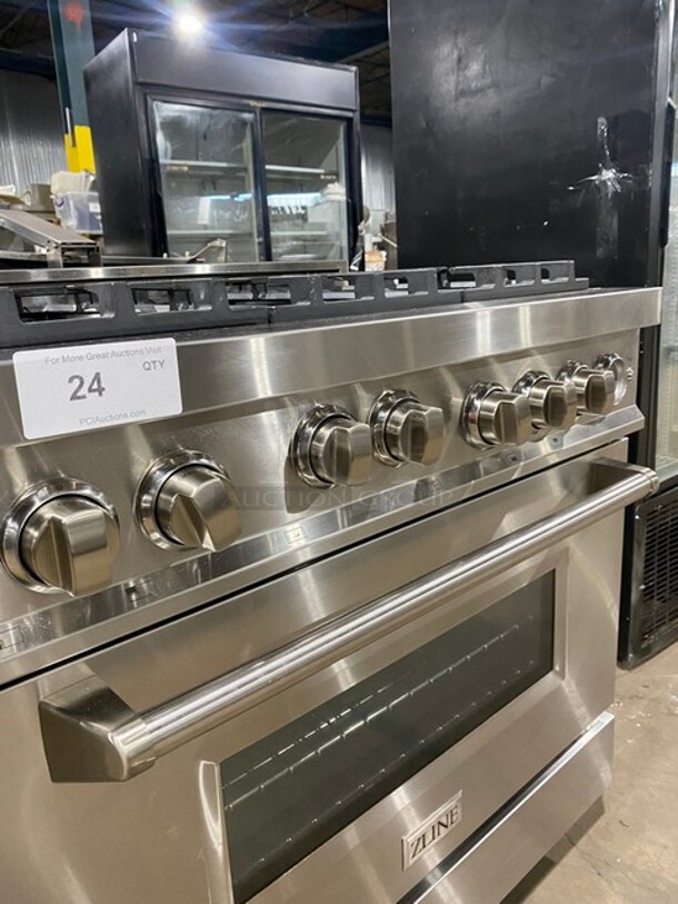 Zline Commercial Gas Powered 6 Burner Stove! With Oven Underneath! Stainless Steel! MODEL RG36 SN: RG36GE2112049103 120V  - Image 8 of 11