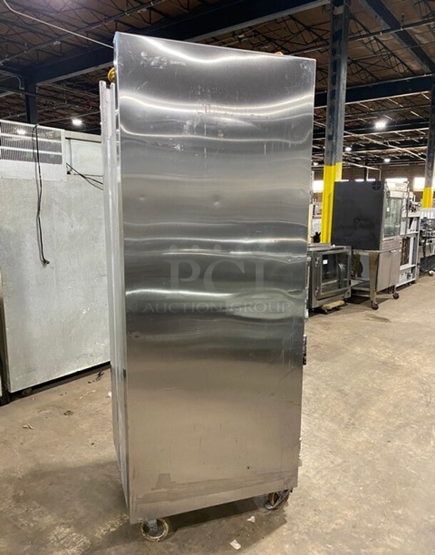Traulsen Stainless Steel Commercial 2 Half Size Reach In Cooler Merchandiser w/ Metal Racks on Commercial Casters! - Image 4 of 8
