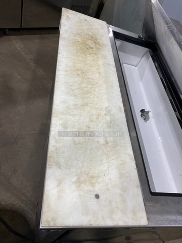 FAB! LATE MODEL! 2014 True Commercial Refrigerated Sandwich Prep Table! With Commercial Cutting Board! With 2 Door Underneath Storage Space! Poly Coated Racks! All Stainless Steel! On Casters! WORKING WHEN REMOVED! Model: TSSU4812 SN: 8067233 115V 60HZ 1 Phase - Image 9 of 10