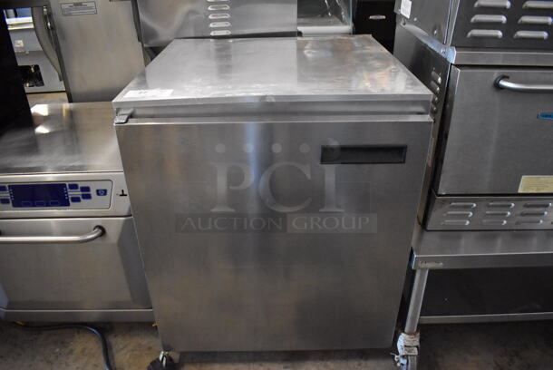 Delfield 406CA-DHL-DD1 Stainless Steel Commercial Single Door Undercounter Cooler on Commercial Casters. 115 Volts, 1 Phase. 27.5x28x32. Tested and Working!