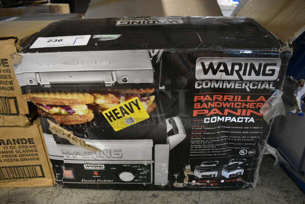 BRAND NEW IN BOX! Waring Model WPG150B Stainless Steel Commercial Countertop Panini Press. 13x17x12