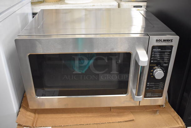BRAND NEW IN BOX! 2022 Solwave 180MW112D Stainless Steel Commercial Countertop Microwave Oven. 120 Volts, 1 Phase. 22x18x13.5