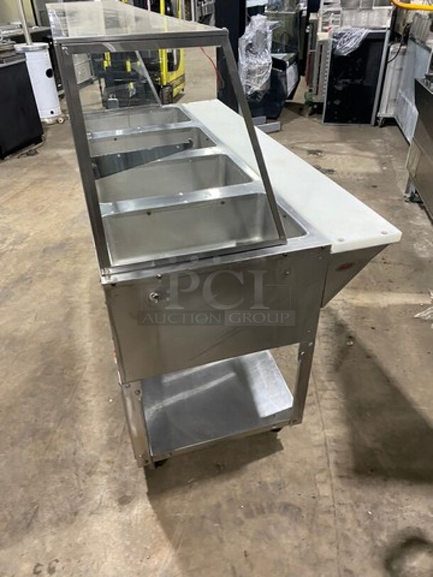 SUPREME METAL All Stainless Steel 4 Bay Electric Powered Steam Table! With Underneath Storage Shelf! With Sneeze Guard! On Casters!  - Image 2 of 9