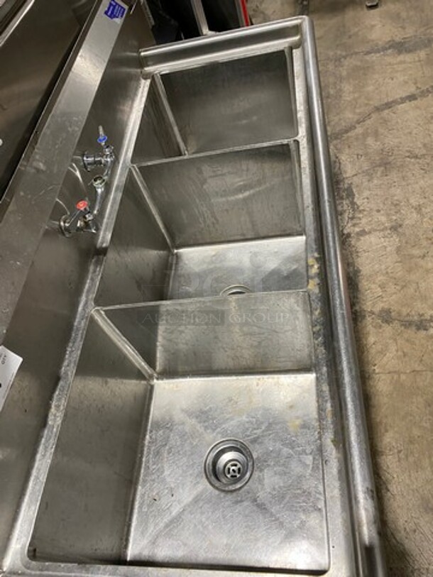 L & J Commercial 3 Compartment Dish Washing Sink! With Back Splash! All Stainless Steel! On Legs! - Image 4 of 9