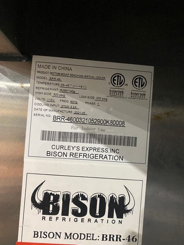 WOW! 2021 Bison Reach In Cooler! On Commercial Casters! Working When Removed! MODEL BRR46 SN: BRR4600321052900K80008 115V 1PH  - Image 6 of 10