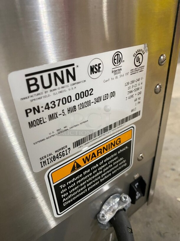 Bunn Stainless Steel Commercial Countertop Cappuccino Machine! MODEL IMIX-5 SN: IMIX045617 120/208-240V 1PH - Image 7 of 8