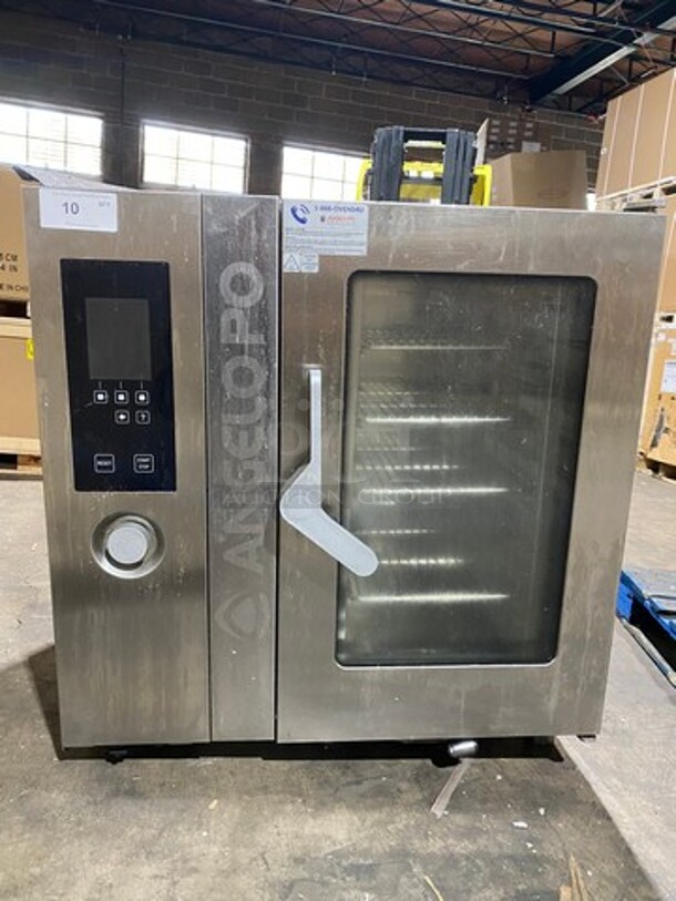 Angelo Po Commercial Combi Convection Oven! With Digital Controls! With View Through Door! Metal Oven Racks! All Stainless Steel! Model: FX101E30UX02 SN: 83588113501 208V 60HZ 3 Phase