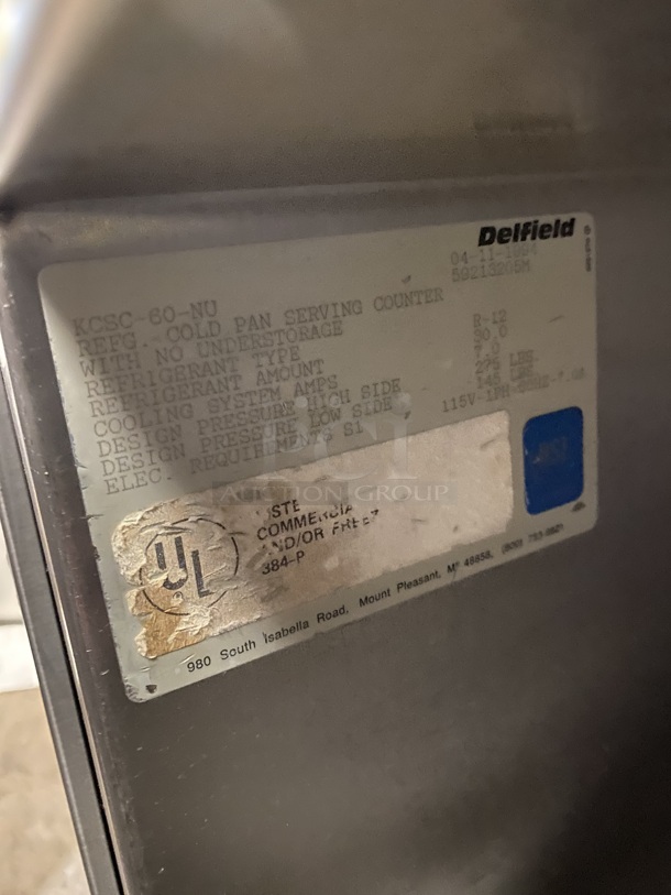 DELFIELD All Stainless Steel Refrigerator! Cold Pan/Salad Bar Island Station W/ Sneeze Guard and Underneath Storage! MOdel KCSC60 On Casters!115V/1 Phase - Image 7 of 9