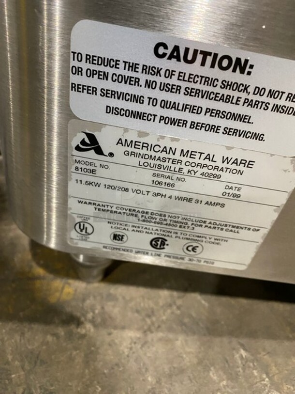American Metal Ware All Stainless Steel Dual Coffee Brewer! With Hot Water Line! On Legs! Model 8103E Serial 106166! 120/208V 1 Phase! - Image 11 of 12