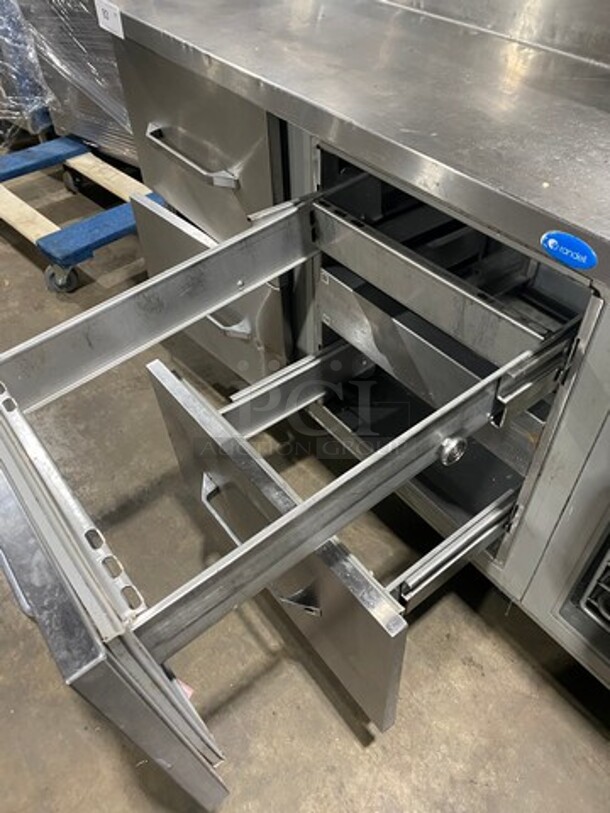 Randell Commercial Refrigerated Pizza Prep Table! With 4 Drawer & Single Door Refrigerated Storage Space Underneath! All Stainless Steel! Model 8383N Serial W27312911! 115V 1Phase! On Casters! - Image 8 of 12