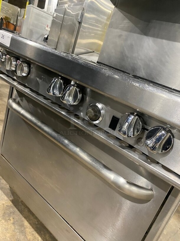 GREAT! Southbend Commercial Natural Gas Powered 6 Burner Stove! With full Sized Oven Underneath! With Backsplash & Overhead Salamander Shelf! All Stainless Steel! With Metal Oven Racks! On Legs! Model: 4361D SN: 11A17770! - Image 8 of 10