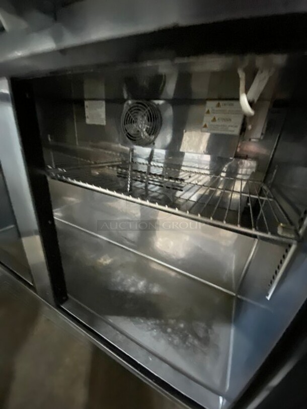 NICE! Turbo Air 2 Door Worktop Cooler With 2 Racks On Casters! Stainless Steel! MODEL TUR48SDN 115V  - Image 6 of 8
