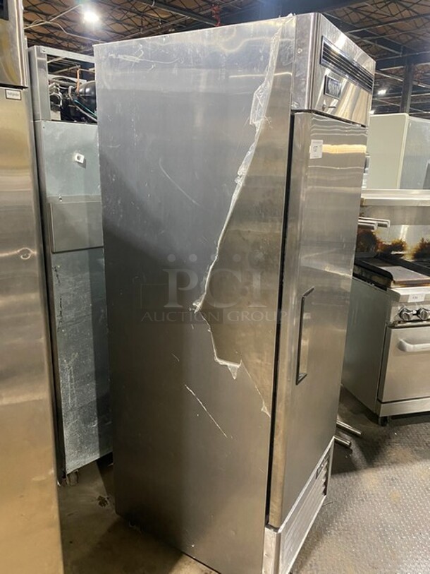 2019 Bison Commercial Single Door Reach In Cooler! Poly Coated Racks! All Stainless Steel! With Casters! Working When Removed! MODEL BRR21 SN: BRR2100319122100K80010 115V 1PH  - Image 2 of 10