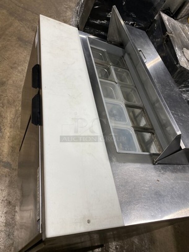 Beverage Air Commercial Refrigerated Sandwich Prep Table! With Commercial Cutting Board! With 2 Door Storage Space Underneath! All Stainless Steel! On Casters! Model: SPE4810 SN: 10704972 115V 1 Phase - Image 10 of 12
