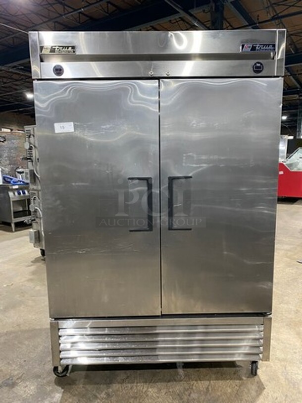 True Commercial 2 Door Half Cooler Half Freezer Combo Unit! With Poly Coated Racks! All Stainless Steel! On Casters! Model: T49DT SN: 6899821 115V 60HZ 1 Phase