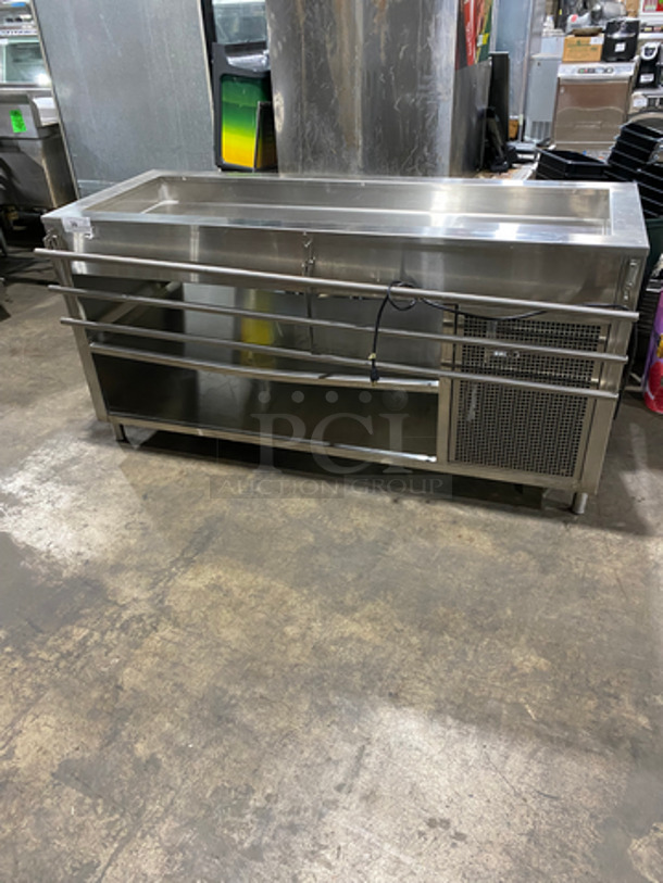 OUT OF THE BOX! NEVER USED! Bayonne Commerical 5 Bay Cold Pan/Cold Food Buffet Counter! With Folding Serving Counter! With 2 Shelf Storage Underneath! All Stainless Steel! On Legs! Model: CPM-72 SN:7195 120V 60HZ 1 Phase