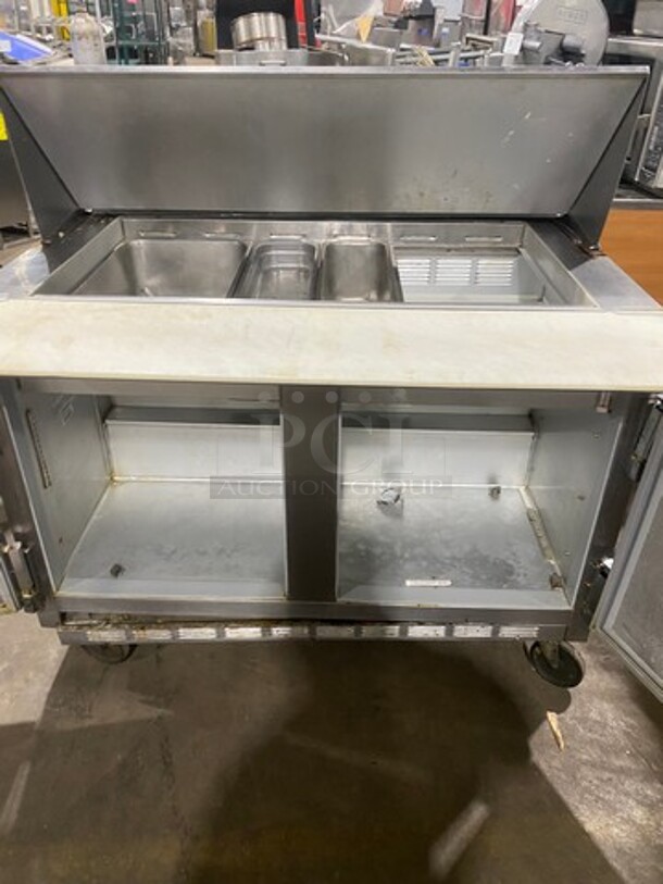 Beverage Air Commercial Refrigerated Sandwich Prep Table! With Commercial Cutting Board! With 2 Door Underneath Storage Space! All Stainless Steel! On Casters! Model: SP4818M SN: 6810332 115V 60HZ 1 Phase - Image 5 of 9