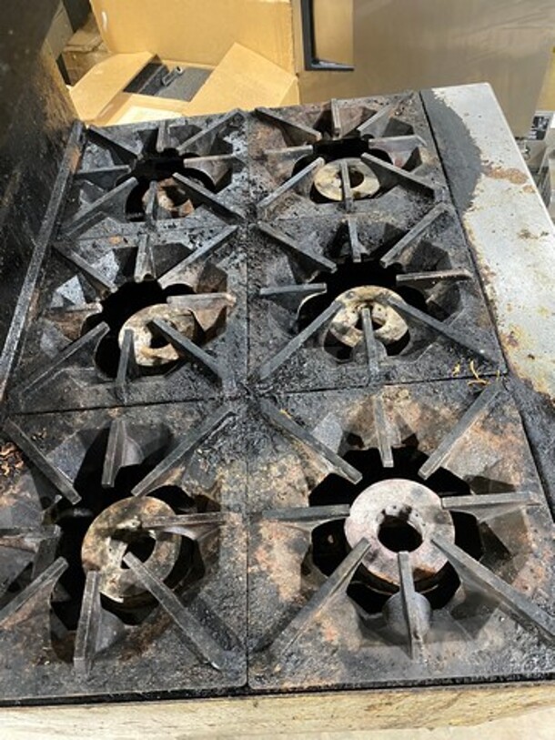 Cook Rite Commercial Natural Gas Powered 6 Burner Stove! With Raised Back Splash And Salamander Shelf! With Oven Underneath! All Stainless Steel! On Casters! - Image 5 of 9