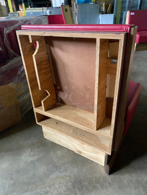 NEW! Single Sided Red Cushioned Booth Seat! With Wooden Outline! Perfect For Up Against The Wall! Can Be Connected To Any Of The Booths Listed! - Image 3 of 7