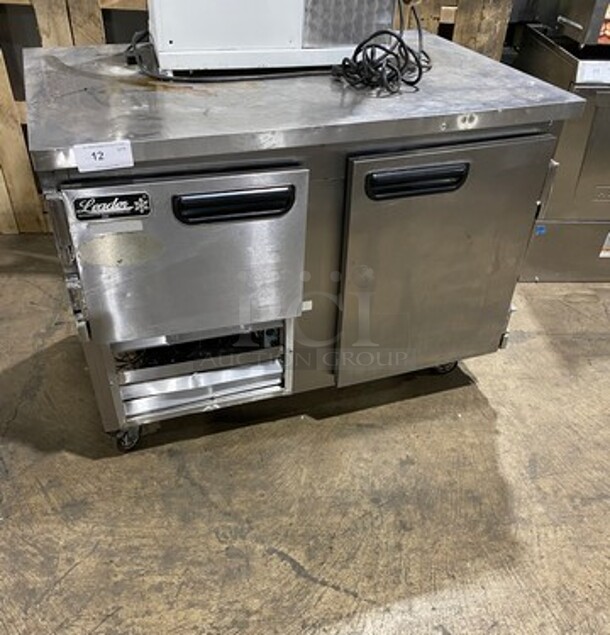 Leader Commercial Refrigerated 2 Door Lowboy! With Poly Coated Rack! All Stainless Steel! On Casters! Model: LB48SC SN: PW11M1802B 115V 60HZ 1 Phase