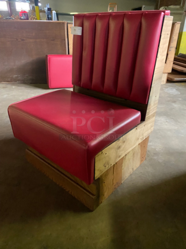 NEW! Single Sided Red Cushioned Booth Seat! With Wooden Outline! Perfect For Up Against The Wall! Can Be Connected To Any Of The Booths Listed! - Image 7 of 7