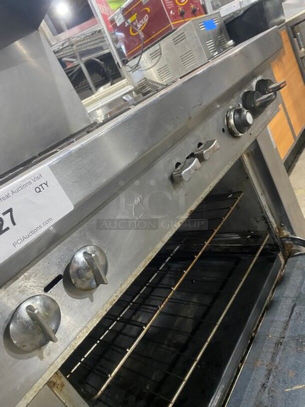Commercial Natural Gas Powered 6 Burner Stove! With Raised Back Splash And Salamander Shelf! With Oven Underneath! All Stainless Steel! On Legs! - Image 8 of 10