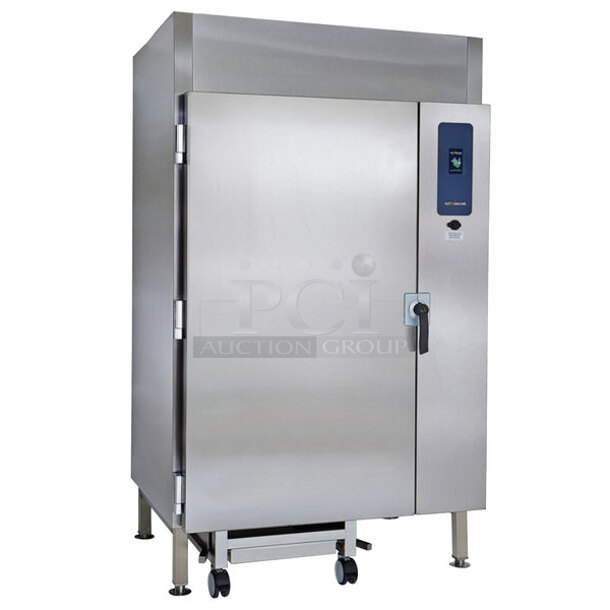 BRAND NEW! 2019 Alto Shaam QC3-100R Stainless Steel Commercial Floor Style Blast Chiller w/ 3 Probes. Comes w/ Remote RivaCold Compressor and Metal Pan Transport Rack. Pan Rack Appears To Be a Little Too Big To Roll In. 115/208-230 Volts, 1 Phase. Stock Picture Used as Gallery Picture - Image 1 of 12