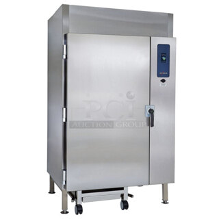 BRAND NEW! 2019 Alto Shaam QC3-100R Stainless Steel Commercial Floor Style Blast Chiller w/ 3 Probes. Comes w/ Remote RivaCold Compressor and Metal Pan Transport Rack. Pan Rack Appears To Be a Little Too Big To Roll In. 115/208-230 Volts, 1 Phase. Stock Picture Used as Gallery Picture