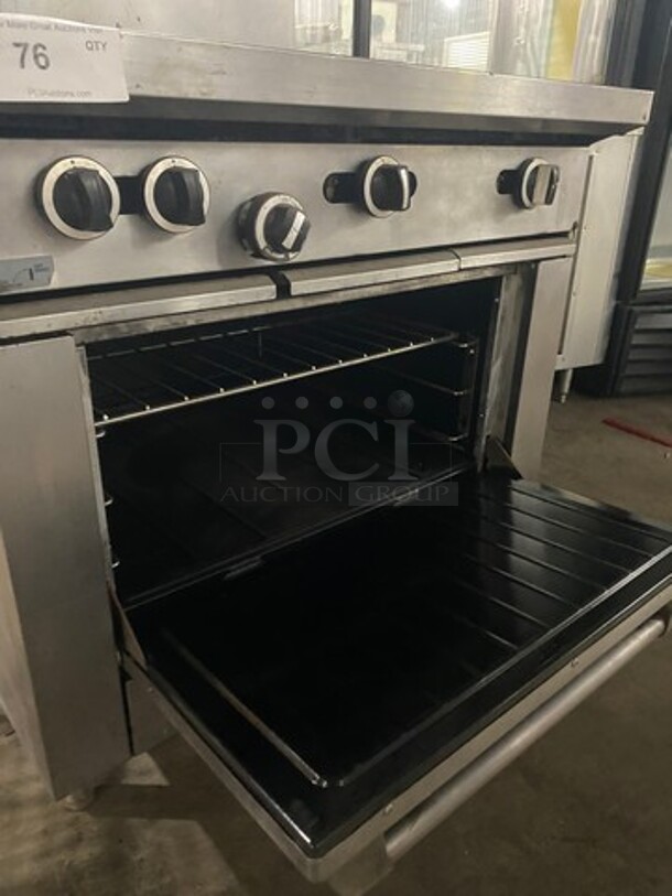 Sweet! Garland Heavy Duty Natural Gas Powered 2 Burner & 24 Inch French Top Combo! With Full Size Oven Underneath! On Legs!  - Image 8 of 9