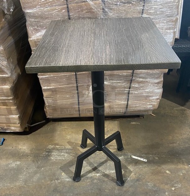Wow! Brand New! OCS Ash Grey Finish Scratch Resistant Durowood Composite Bar Height Table! 24 By 24! Suitable For Indoor & Outdoor Use With Metal Bar Height Base! - Item #1108158