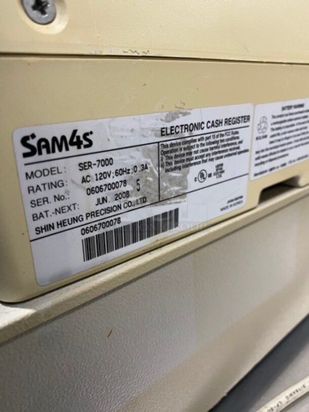 Sam4s Commercial Countertop Electronic Cash Register! Model: SER7000 120V - Image 5 of 9