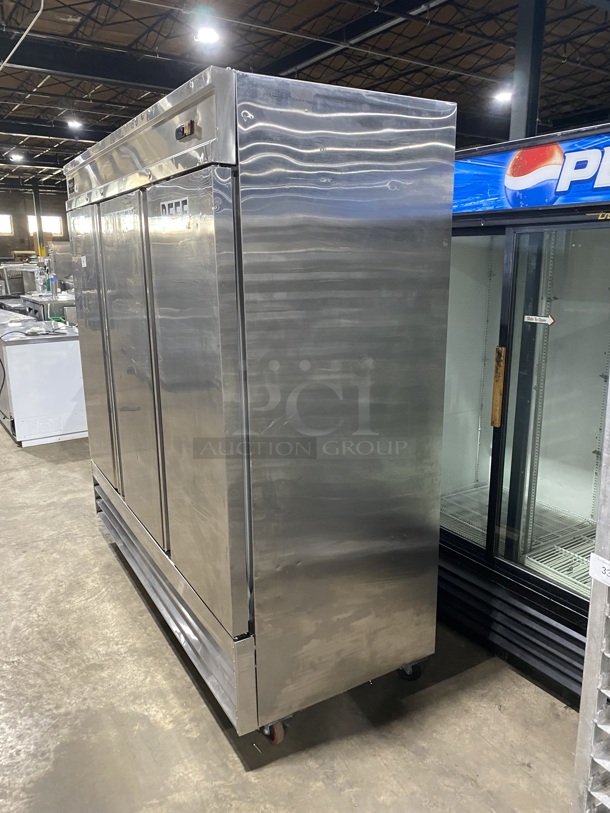 INDUSTRY Commercial 3 Door Reach In Freezer!  All Stainless Steel! On Casters! Model CFD-3FF-HC  - Image 4 of 8