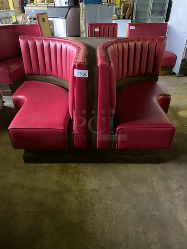 NEW! Dual Sided Corner Curved Red Cushioned Booth Seats! With Wooden Outline! 2x Your Bid! Can Be Connected With Any Booths Listed!