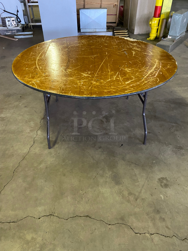 Assorted Size Wooden Pattern Round Tables! With Foldable Metal Base! 7x Your Bid! - Image 7 of 7
