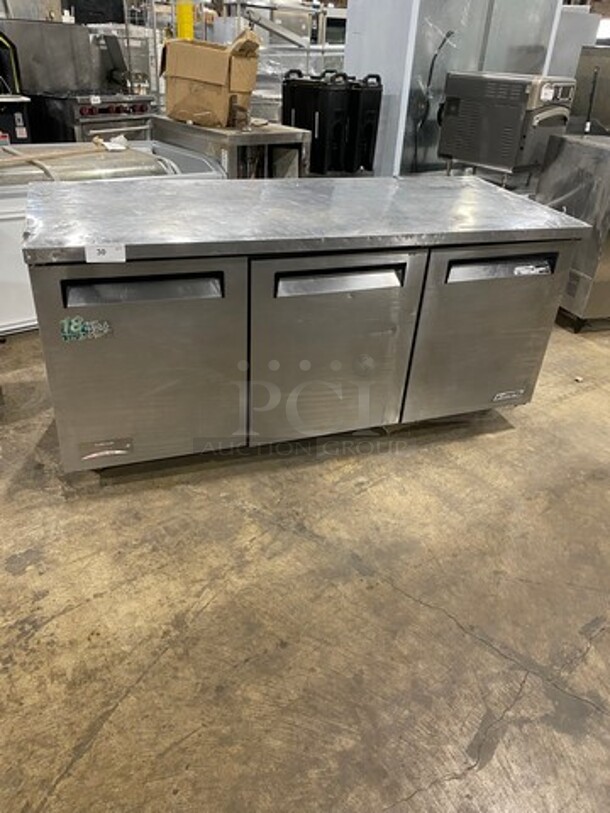 Turbo Air Commercial 3 Door Lowboy/Worktop Cooler! All Stainless Steel! On Casters! Model: TUR72SD SN: UR72808021 115V 60HZ 1 Phase