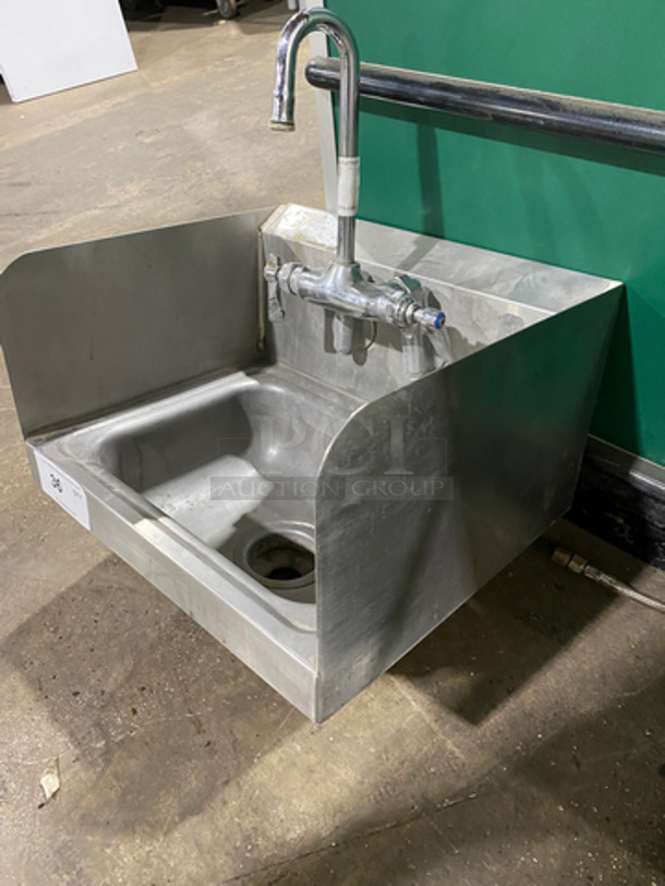 Commercial Stainless Steel Hand Sink! With Back And Side Splashes! With Faucet And Handles! - Image 2 of 7