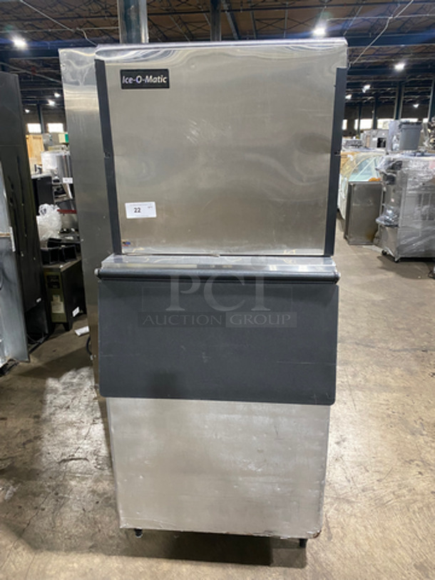 Ice-O-Matic Commercial Ice Making Machine! On Commercial Ice Bin! All Stainless Steel! On Legs! 2x Your Bid Makes One Unit! Model: ICE1006HW5 SN: 15051280010648 208/230V 60HZ 1 Phase