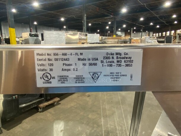 Duke Commercial Refrigerated Food Serving Station Counter/ Cold Pan! With Sneeze Guard! With Lowering Prep Line! All Stainless Steel! On Casters! MEASUREMENTS INCLUDE PREPLINE! - Image 5 of 6