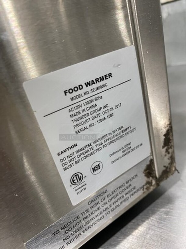 Thunder Group Commercial Countertop Single Well Food Warmer! All Stainless Steel! WORKING WHEN REMOVED! Model: SEJ80000C SN: 130461582 120V - Image 5 of 8