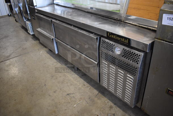 Continental Stainless Steel Commercial 4 Drawer Chef Base on Commercial Casters. 115 Volts, 1 Phase.   Tested and Powers On But Does Not Get Cold