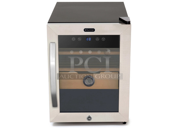 BRAND NEW SCRATCH AND DENT! Whynter CHC-123DS 1.2 cu. ft. Stainless Steel Digital Control and Display Cigar Humidor with Spanish Cedar Shelves. 115 Volt, 1 Phase. Tested and Working! - Image 1 of 7