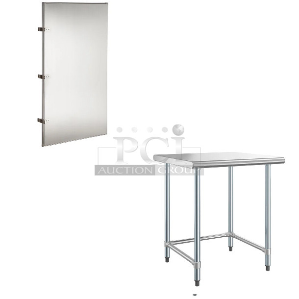 3 BRAND NEW SCRATCH AND DENT! Items Including Black Wire Shelves, Lavex 712SSUP2442 24" x 42" Stainless Steel Urinal Partition and Steelton 522ETOB3030 30" x 30" 18-Gauge 430 Stainless Steel Open Base Work Table. May Be Missing Pieces. 3 Times Your Bid! - Image 1 of 6