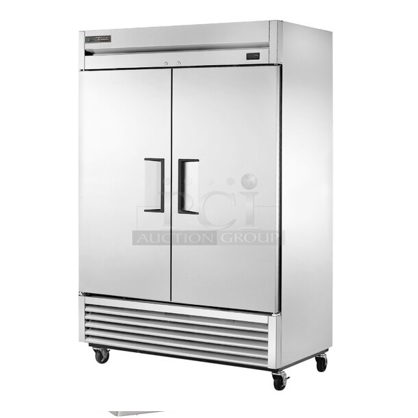 BRAND NEW SCRATCH AND DENT! 2023 True T-49-HC Stainless Steel Commercial 2 Door Reach In Cooler w/ Poly Coated Racks. 115 Volts, 1 Phase. Tested and Working!