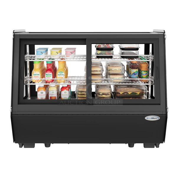BRAND NEW SCRATCH AND DENT! KoolMore CDC-165-BK Metal Commercial Countertop Refrigerated Display Case Merchandiser. 120 Volts, 1 Phase. Tested and Working!
