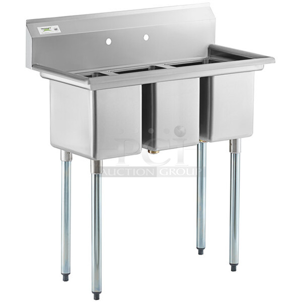 BRAND NEW SCRATCH AND DENT! Regency 600S31014 39" 16-Gauge Stainless Steel Three Compartment Commercial Sink. No Legs. 10" x 14" x 12" Bowls. - Image 1 of 5
