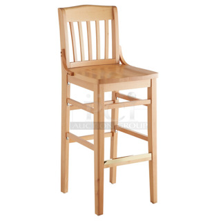 BRAND NEW SCRATCH AND DENT! Lancaster Table & Seating Bar Height Natural Finish Wood School House Bar Stool