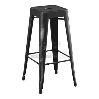 4 BRAND NEW SCRATCH AND DENT! Lancaster Table & Seating 164BMBKLSBKD Alloy Series Distressed Onyx Black Outdoor Backless Barstool. 4 Times Your Bid!